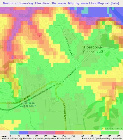 Novhorod-Sivers'kyy,Ukraine Elevation Map