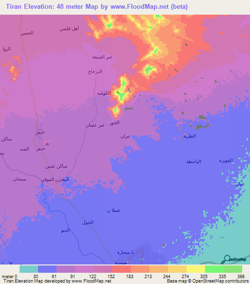 Tiran,Yemen Elevation Map