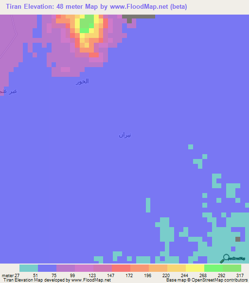 Tiran,Yemen Elevation Map