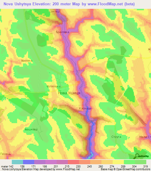 Nova Ushytsya,Ukraine Elevation Map