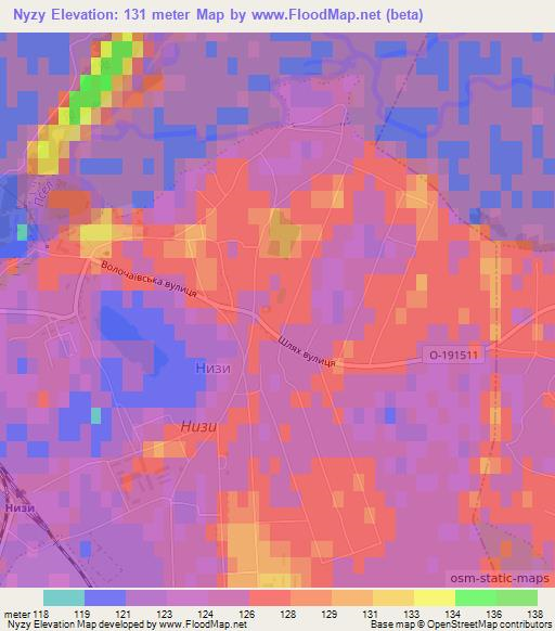 Nyzy,Ukraine Elevation Map