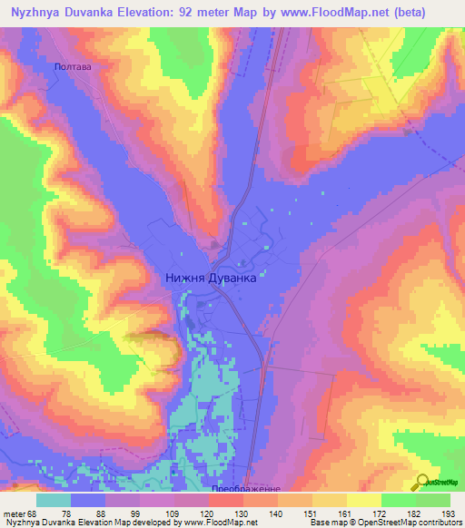 Nyzhnya Duvanka,Ukraine Elevation Map