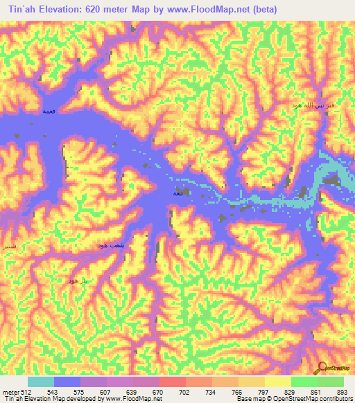 Tin`ah,Yemen Elevation Map