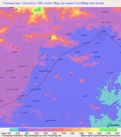 Thuwayrayn,Yemen Elevation Map