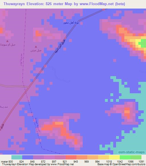 Thuwayrayn,Yemen Elevation Map