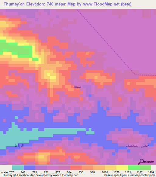 Thumay`ah,Yemen Elevation Map