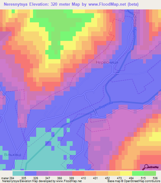 Neresnytsya,Ukraine Elevation Map