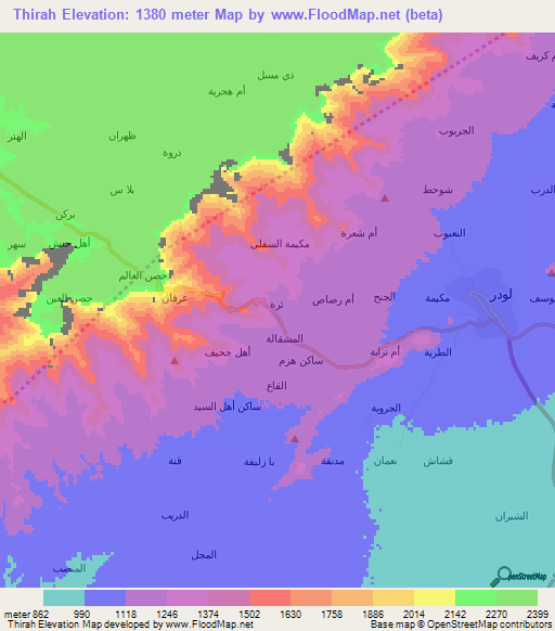 Thirah,Yemen Elevation Map