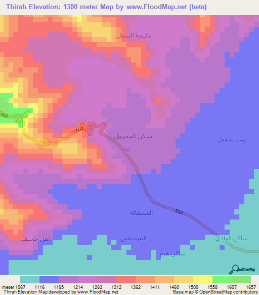 Thirah,Yemen Elevation Map