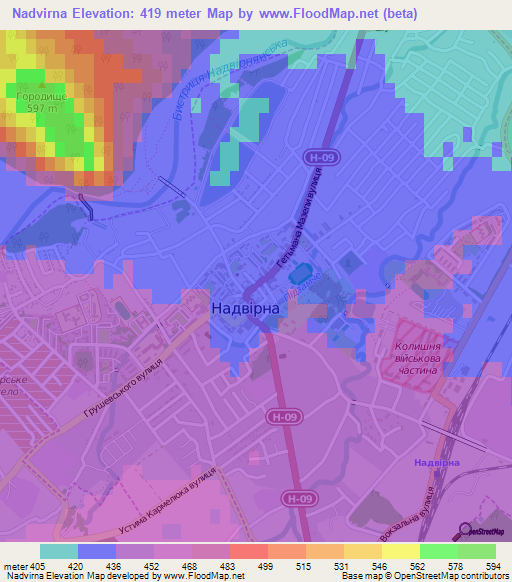 Nadvirna,Ukraine Elevation Map