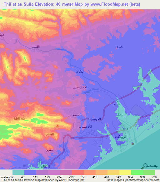 Thil`at as Sufla,Yemen Elevation Map