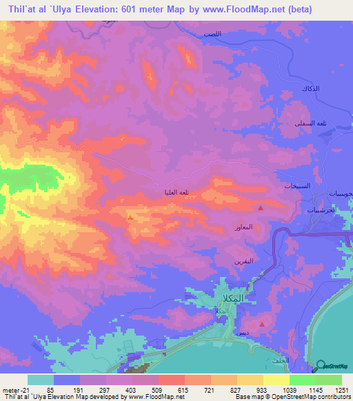 Thil`at al `Ulya,Yemen Elevation Map