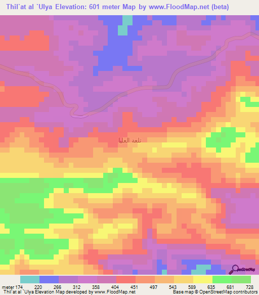 Thil`at al `Ulya,Yemen Elevation Map