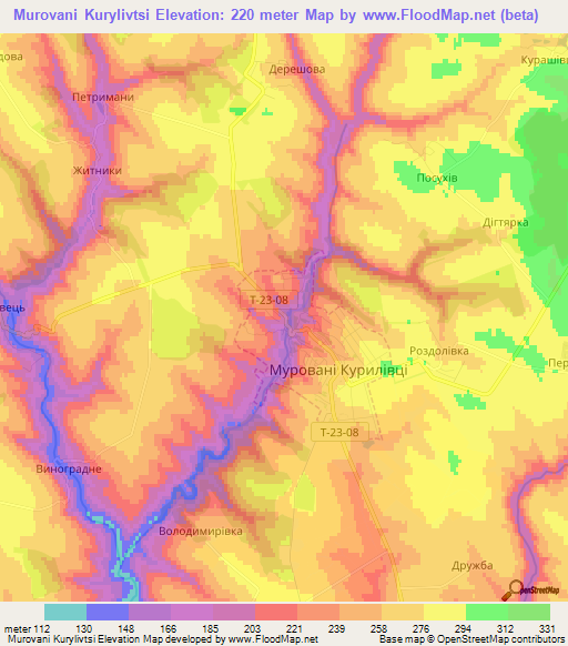 Murovani Kurylivtsi,Ukraine Elevation Map