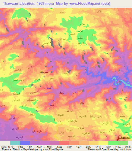 Thawwan,Yemen Elevation Map