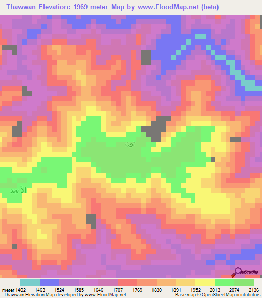 Thawwan,Yemen Elevation Map