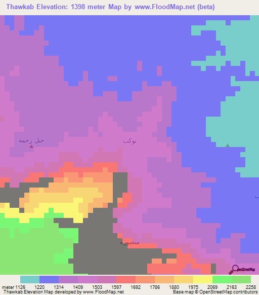 Thawkab,Yemen Elevation Map