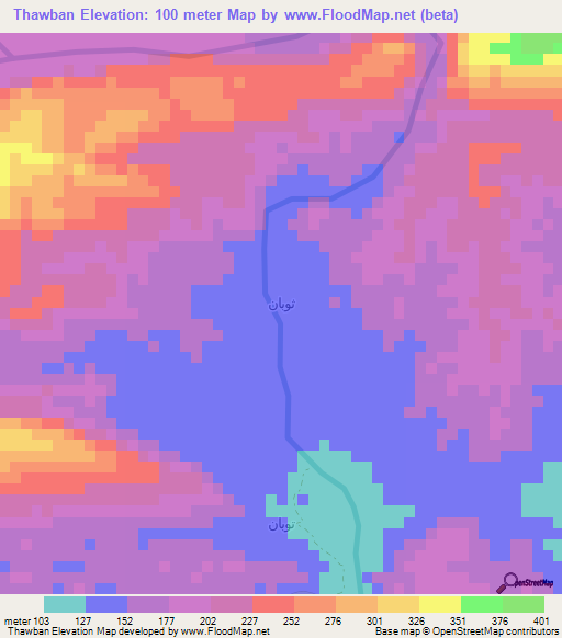 Thawban,Yemen Elevation Map