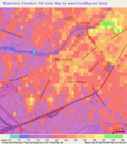 Mukacheve,Ukraine Elevation Map