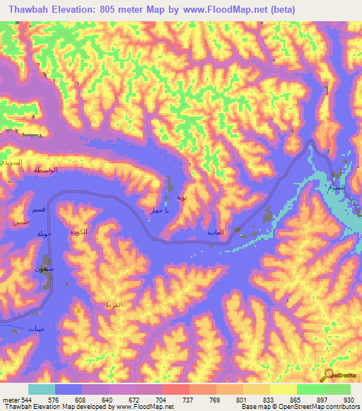 Thawbah,Yemen Elevation Map
