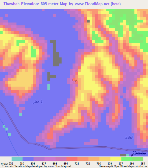 Thawbah,Yemen Elevation Map