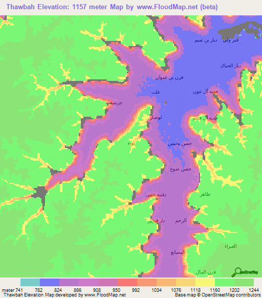 Thawbah,Yemen Elevation Map