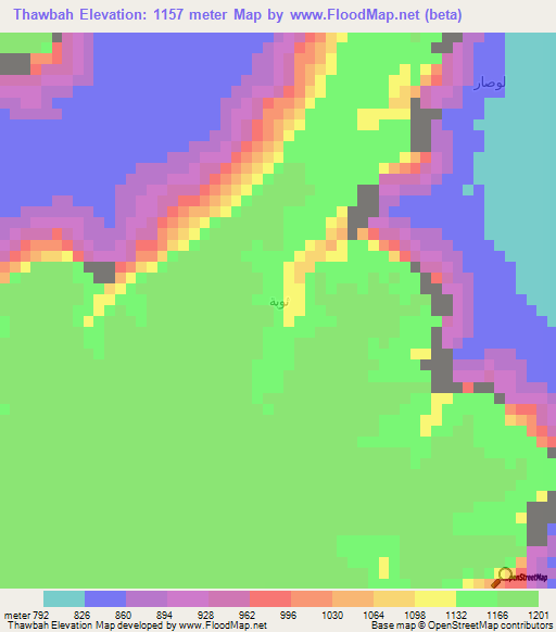 Thawbah,Yemen Elevation Map