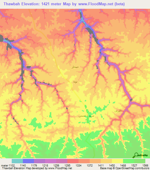 Thawbah,Yemen Elevation Map