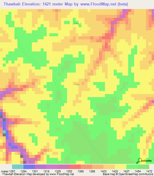 Thawbah,Yemen Elevation Map