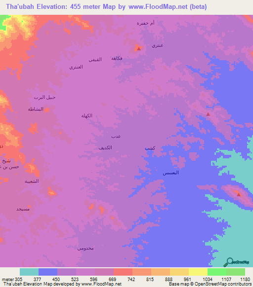 Tha'ubah,Yemen Elevation Map