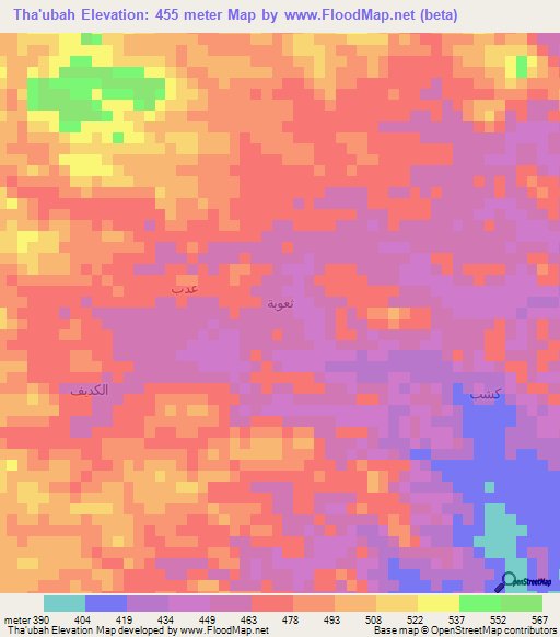 Tha'ubah,Yemen Elevation Map