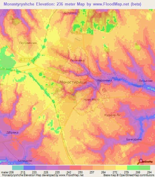 Monastyryshche,Ukraine Elevation Map