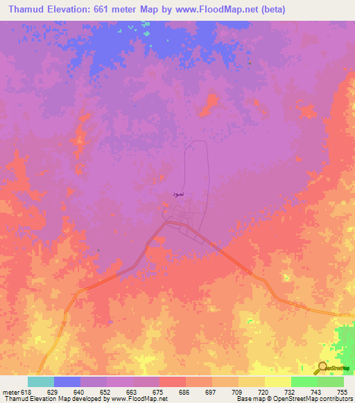 Thamud,Yemen Elevation Map