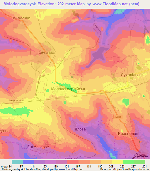 Molodogvardeysk,Ukraine Elevation Map