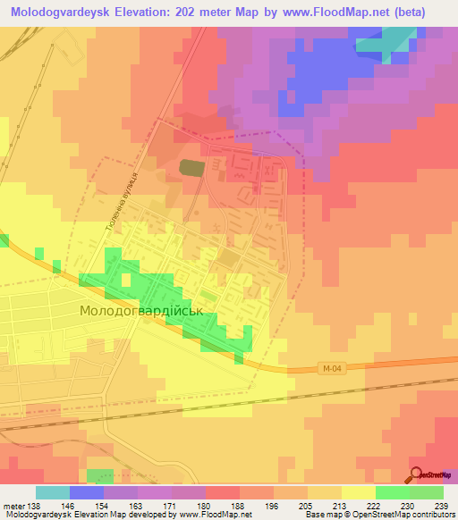 Molodogvardeysk,Ukraine Elevation Map