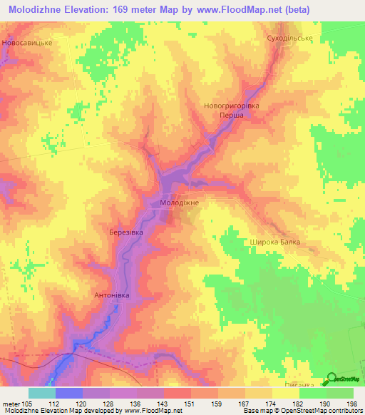 Molodizhne,Ukraine Elevation Map