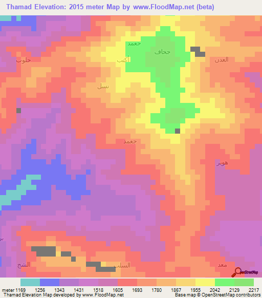 Thamad,Yemen Elevation Map