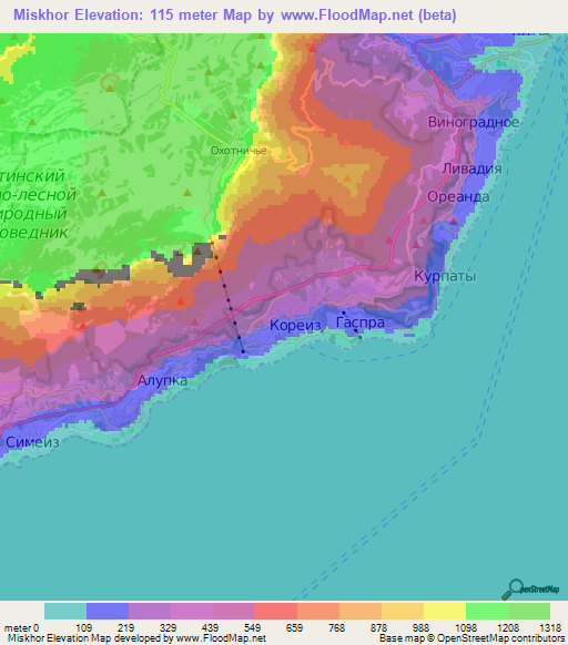 Miskhor,Ukraine Elevation Map