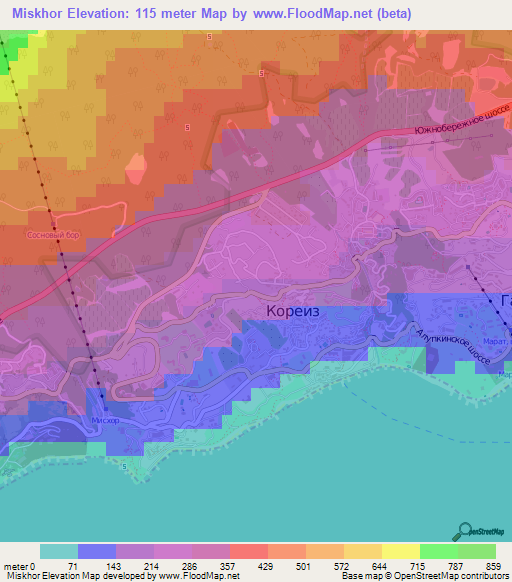 Miskhor,Ukraine Elevation Map