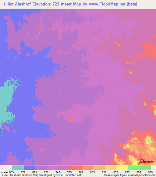 Hillat Alashraf,Sudan Elevation Map