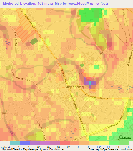 Myrhorod,Ukraine Elevation Map