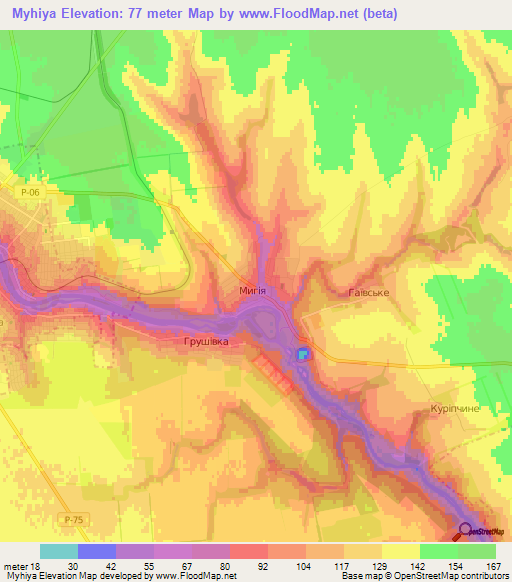 Myhiya,Ukraine Elevation Map