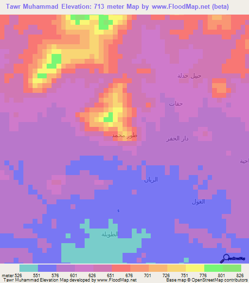 Tawr Muhammad,Yemen Elevation Map