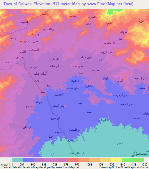 Tawr al Qalwah,Yemen Elevation Map