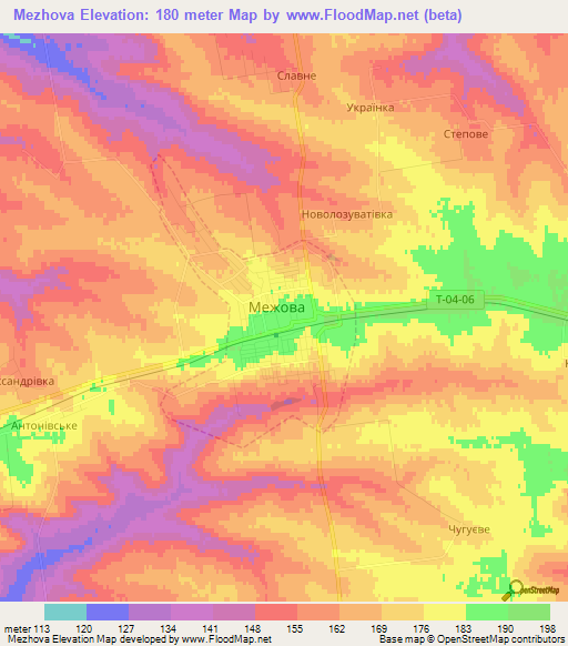 Mezhova,Ukraine Elevation Map