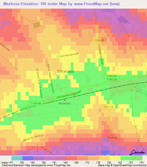 Mezhova,Ukraine Elevation Map