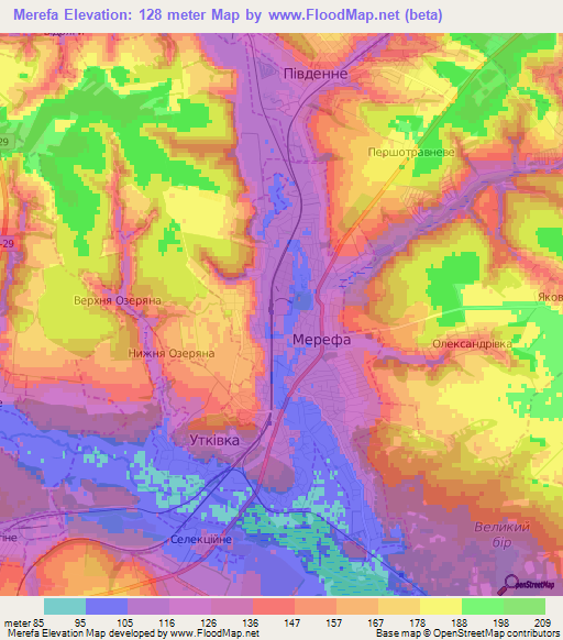 Merefa,Ukraine Elevation Map