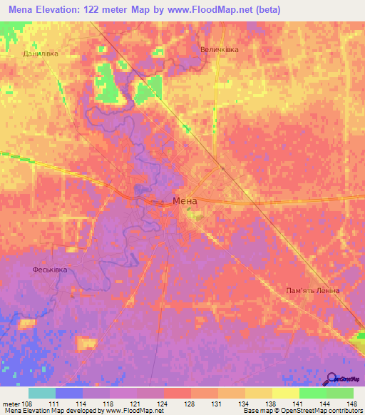 Mena,Ukraine Elevation Map