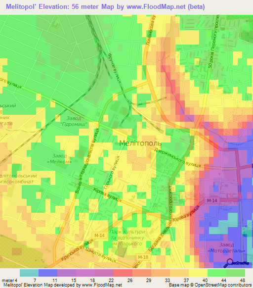 Melitopol',Ukraine Elevation Map