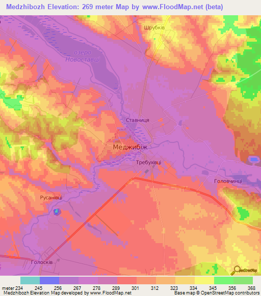 Medzhibozh,Ukraine Elevation Map